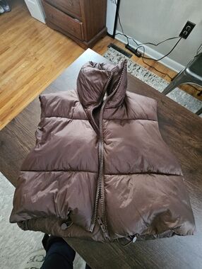 Brown Puffer Vest - Quilted Sleeveless Jacket